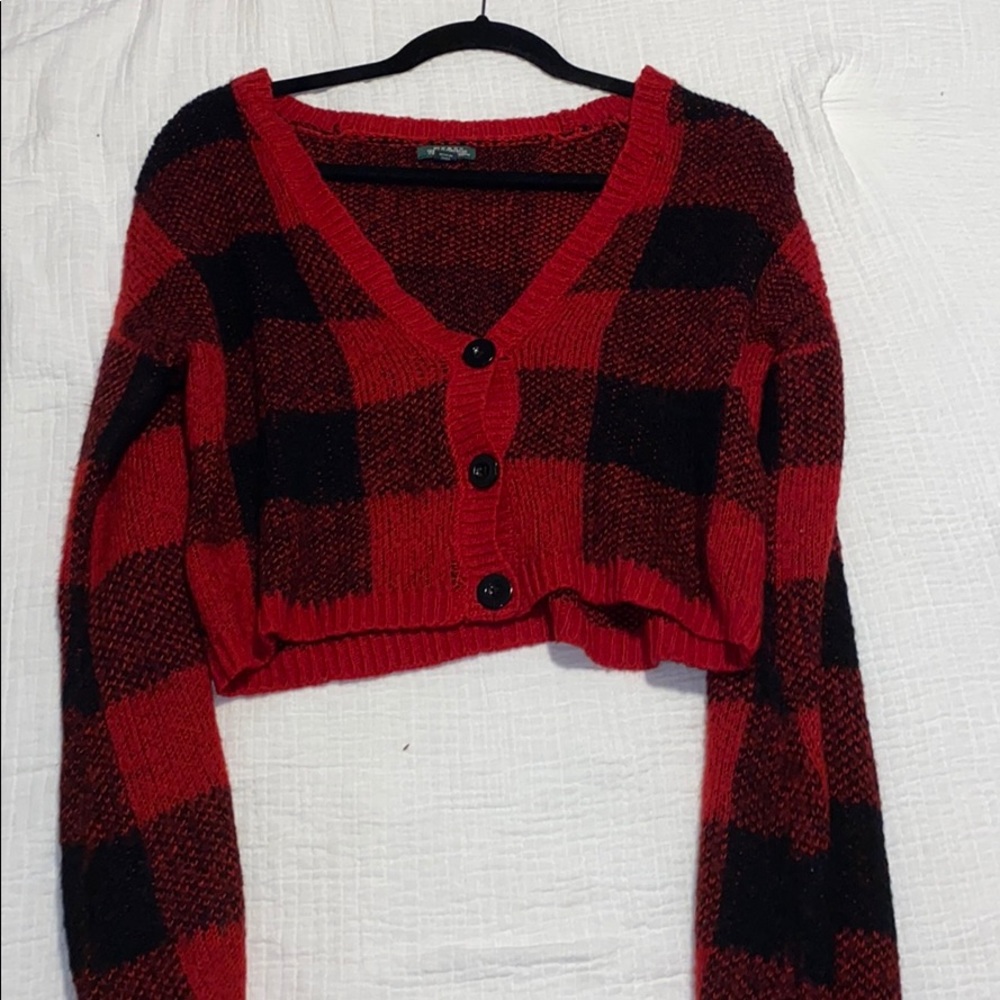 Plaid button-down sweater